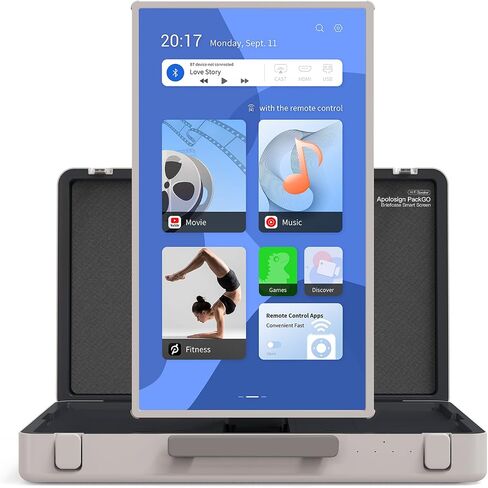 شاشة Packgo محمولة ذكية تعمل باللمس مقاس 27 بوصة بدقة 1080 بكسل، تلفزيون يعمل باللمس بتصميم حقيبة، بيج مهدئ (أبيض) in Kuwait