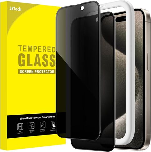 واقي شاشة بتغطية كاملة للخصوصية من JETech لهاتف iPhone 16 Pro Max مقاس 6.9 بوصة، طبقة من الزجاج المقوى المقاوم للتجسس بحافة سوداء مع أداة تثبيت سهلة، صديق للحافظة، عبوتان in Saudi Arabia