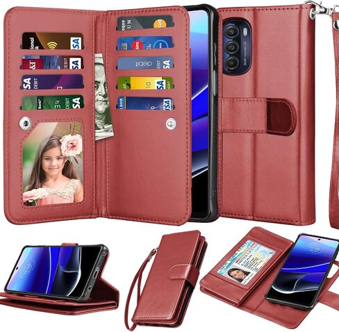 Njjex Wallet Case for Motorola Moto G Stylus 2022 5G, for Moto G Stylus 2022 5G Case, [9 Card Slots] PU Leather Credit Holder Folio Flip [Detachable] Kickstand Magnetic Phone Cover & Lanyard [Black] in Saudi Arabia