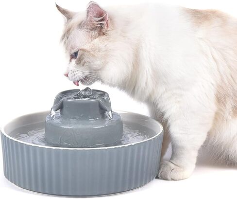 Ceramic Pet Water Fountain, Ultra-Quiet Cat Fountain with USB Port Pump Automatic Water Dispenser for Cats and Dogs (Grey) in Saudi Arabia