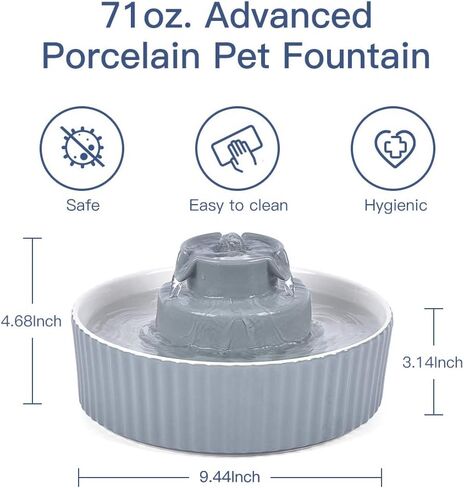 Ceramic Pet Water Fountain, Ultra-Quiet Cat Fountain with USB Port Pump Automatic Water Dispenser for Cats and Dogs (Grey) in Saudi Arabia