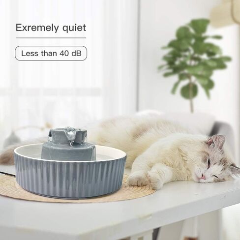 Ceramic Pet Water Fountain, Ultra-Quiet Cat Fountain with USB Port Pump Automatic Water Dispenser for Cats and Dogs (Grey) in Saudi Arabia