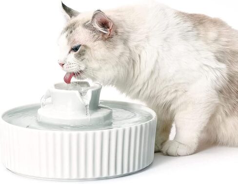 Ceramic Pet Water Fountain, Ultra-Quiet Cat Fountain with USB Port Pump Automatic Water Dispenser for Cats and Dogs (Grey) in Saudi Arabia