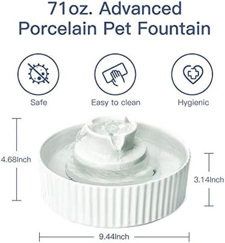 Ceramic Pet Water Fountain, Ultra-Quiet Cat Fountain with USB Port Pump Automatic Water Dispenser for Cats and Dogs (Grey) in Saudi Arabia