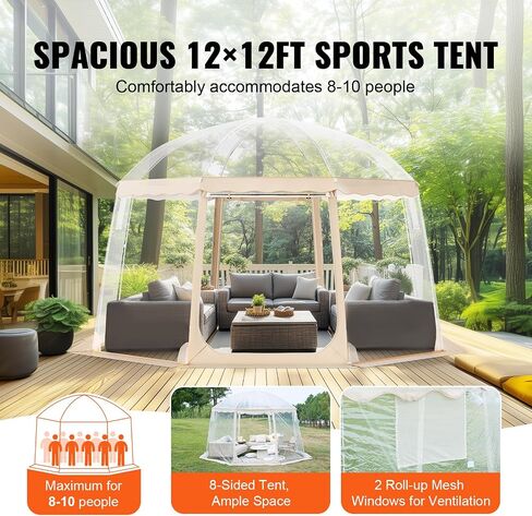 VEVOR Upgraded Pop up Bubble Tent for 8-10 People - Need Simple Assembly - 12x12ft Outdoor Clear Bubble Tent Dome, Weatherproof Clear Tent Shelter for Soccer, Football, Softball, Events, and Parades in Saudi Arabia