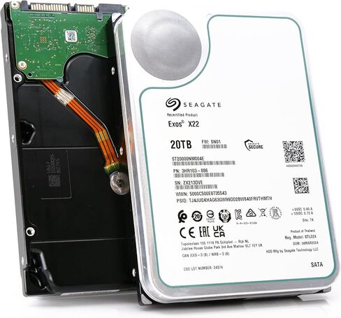 محرك الأقراص الصلبة الداخلي Seagate Exos X22 سعة 20 تيرابايت - محرك الأقراص الصلبة الداخلي SATA 6 جيجابت/ثانية مقاس 3.5 بوصة، و7200 دورة في الدقيقة، و2.5 ميجا MTBF، و512e و4Kn FastFormat، وزمن انتقال منخفض مع تخزين مؤقت محسّن (ST20000NM004E) (متجدد) in Saudi Arabia