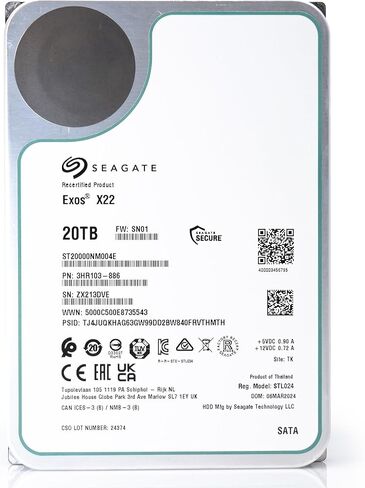 محرك الأقراص الصلبة الداخلي Seagate Exos X22 سعة 20 تيرابايت - محرك الأقراص الصلبة الداخلي SATA 6 جيجابت/ثانية مقاس 3.5 بوصة، و7200 دورة في الدقيقة، و2.5 ميجا MTBF، و512e و4Kn FastFormat، وزمن انتقال منخفض مع تخزين مؤقت محسّن (ST20000NM004E) (متجدد) in Saudi Arabia