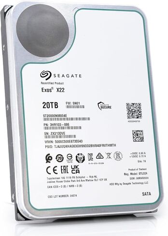 محرك الأقراص الصلبة الداخلي Seagate Exos X22 سعة 20 تيرابايت - محرك الأقراص الصلبة الداخلي SATA 6 جيجابت/ثانية مقاس 3.5 بوصة، و7200 دورة في الدقيقة، و2.5 ميجا MTBF، و512e و4Kn FastFormat، وزمن انتقال منخفض مع تخزين مؤقت محسّن (ST20000NM004E) (متجدد) in Saudi Arabia
