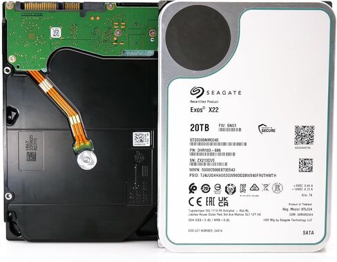 محرك الأقراص الصلبة الداخلي Seagate Exos X22 سعة 20 تيرابايت - محرك الأقراص الصلبة الداخلي SATA 6 جيجابت/ثانية مقاس 3.5 بوصة، و7200 دورة في الدقيقة، و2.5 ميجا MTBF، و512e و4Kn FastFormat، وزمن انتقال منخفض مع تخزين مؤقت محسّن (ST20000NM004E) (متجدد) in Saudi Arabia