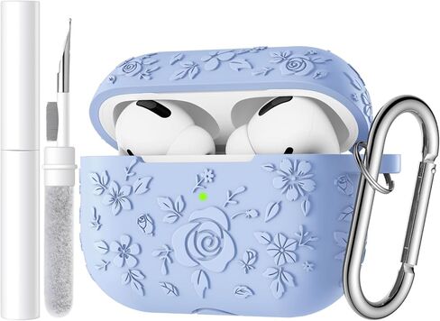 متوافق مع غطاء حافظة Apple AirPods Pro الجيل الثاني/غطاء حافظة AirPod Pro، حافظة زهور منقوشة مع سيليكون ناعم، مجموعة تنظيف، شاشة LED أمامية مرئية، سلسلة مفاتيح، وردي فاتح in Kuwait
