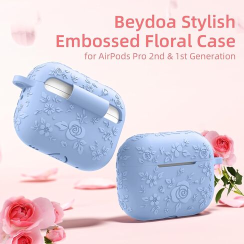 متوافق مع غطاء حافظة Apple AirPods Pro الجيل الثاني/غطاء حافظة AirPod Pro، حافظة زهور منقوشة مع سيليكون ناعم، مجموعة تنظيف، شاشة LED أمامية مرئية، سلسلة مفاتيح، وردي فاتح in Kuwait