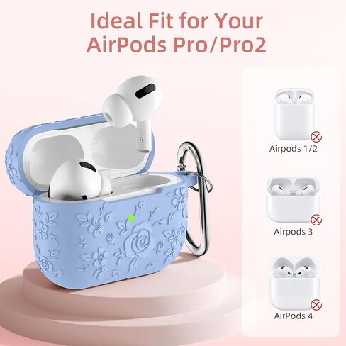 متوافق مع غطاء حافظة Apple AirPods Pro الجيل الثاني/غطاء حافظة AirPod Pro، حافظة زهور منقوشة مع سيليكون ناعم، مجموعة تنظيف، شاشة LED أمامية مرئية، سلسلة مفاتيح، وردي فاتح in Kuwait