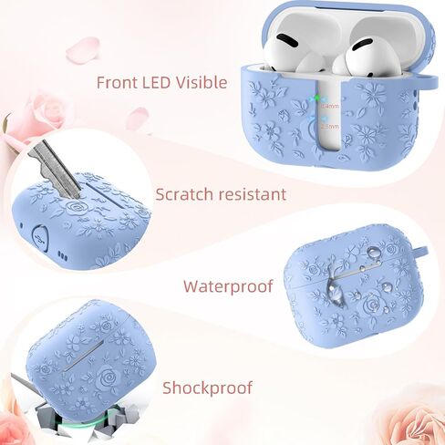 متوافق مع غطاء حافظة Apple AirPods Pro الجيل الثاني/غطاء حافظة AirPod Pro، حافظة زهور منقوشة مع سيليكون ناعم، مجموعة تنظيف، شاشة LED أمامية مرئية، سلسلة مفاتيح، وردي فاتح in Kuwait