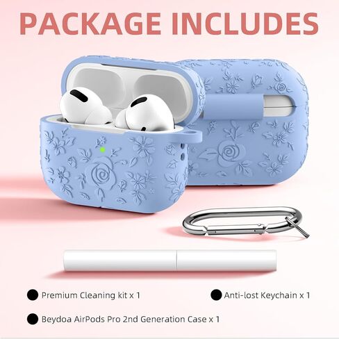 متوافق مع غطاء حافظة Apple AirPods Pro الجيل الثاني/غطاء حافظة AirPod Pro، حافظة زهور منقوشة مع سيليكون ناعم، مجموعة تنظيف، شاشة LED أمامية مرئية، سلسلة مفاتيح، وردي فاتح in Kuwait