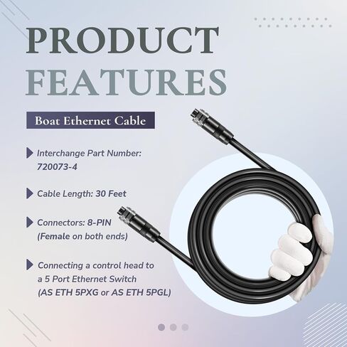 Replace for Humminbird 720073-4 Boat Ethernet Cable, AS EC 30E Ethernet Cord 30ft, Fit for APEX, SOLIX, Onix, ION, 1100/1100 HD, 900/900 HD, 800/800HD, 700 HD Series (30 Feet) in Kuwait