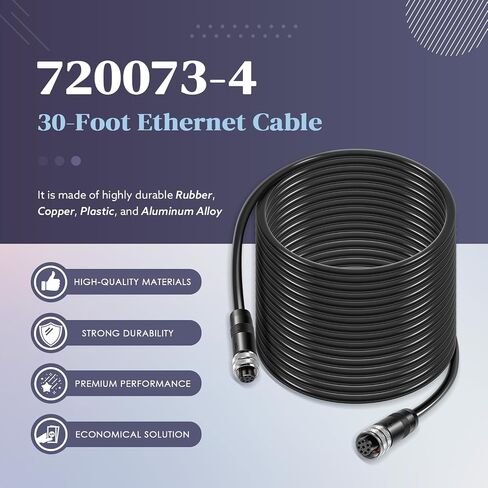 Replace for Humminbird 720073-4 Boat Ethernet Cable, AS EC 30E Ethernet Cord 30ft, Fit for APEX, SOLIX, Onix, ION, 1100/1100 HD, 900/900 HD, 800/800HD, 700 HD Series (30 Feet) in Kuwait