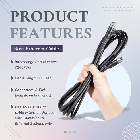 Replace for Humminbird 720073-4 Boat Ethernet Cable, AS EC 30E Ethernet Cord 30ft, Fit for APEX, SOLIX, Onix, ION, 1100/1100 HD, 900/900 HD, 800/800HD, 700 HD Series (30 Feet) in Kuwait