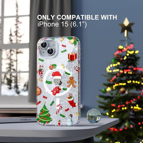 Choiche Magnetic Case for iPhone 14 Pro Max Christmas, Women Clear Glitter Bling Sparkly Case, [3xDiamond Camera Lens Protectors] [2xTempered Glass Screen Protectors] (Glitter Christmas Tree) in Kuwait