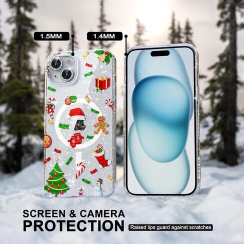 Choiche Magnetic Case for iPhone 14 Pro Max Christmas, Women Clear Glitter Bling Sparkly Case, [3xDiamond Camera Lens Protectors] [2xTempered Glass Screen Protectors] (Glitter Christmas Tree) in Kuwait