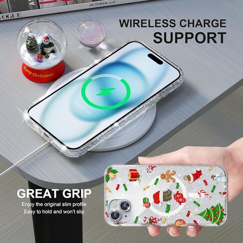Choiche Magnetic Case for iPhone 14 Pro Max Christmas, Women Clear Glitter Bling Sparkly Case, [3xDiamond Camera Lens Protectors] [2xTempered Glass Screen Protectors] (Glitter Christmas Tree) in Kuwait