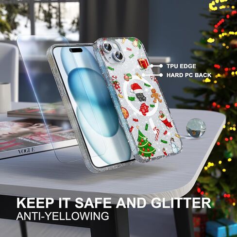 Choiche Magnetic Case for iPhone 14 Pro Max Christmas, Women Clear Glitter Bling Sparkly Case, [3xDiamond Camera Lens Protectors] [2xTempered Glass Screen Protectors] (Glitter Christmas Tree) in Kuwait