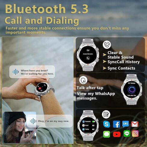 Military Smart Watch for Men with Built-in GPS,1.52" HD Waterproof Smartwatch with Answer/Make Call,Outdoor Smart Watch with Heart Rate,SpO2,Sleep Monitoring Compatible with iOS and Android in Saudi Arabia