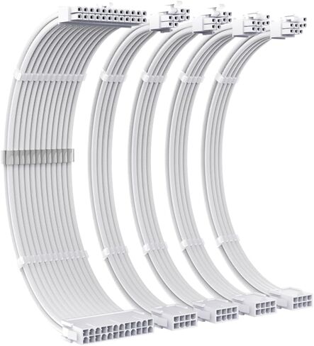 PSU Cables, 18AWG PSU Cable Extension Kit, 24pin ATX /4+4pin EPS /6+2pin 35CM Length with Cable Combs PCI-E/PC Sleeved Cable for ATX Power Supply (White) in Saudi Arabia