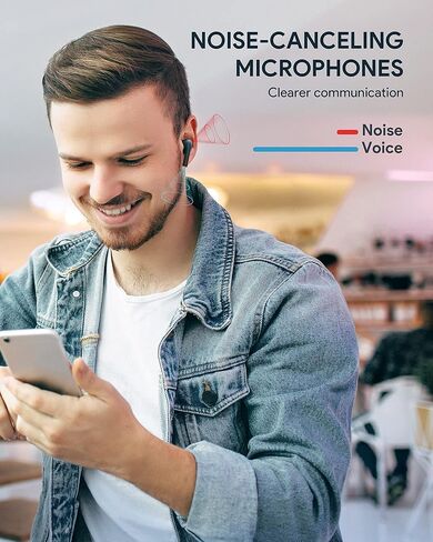 True Wireless Earbuds Noise Cancelling with 4 Microphones, WENKEY Bluetooth 5.3 Headphones for iPhone, Android, IPX6 Waterproof, 50H Playtime, TWS Bluetooth Earphones with Charging Case in Saudi Arabia