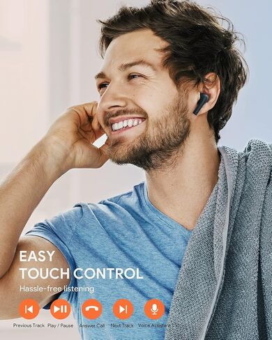 True Wireless Earbuds Noise Cancelling with 4 Microphones, WENKEY Bluetooth 5.3 Headphones for iPhone, Android, IPX6 Waterproof, 50H Playtime, TWS Bluetooth Earphones with Charging Case in Saudi Arabia