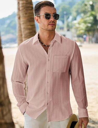 JMIERR Men's Button Down Dress Shirts Textured Long Sleeve Casual Hawaiian Beach Shirt with Pocket in Saudi Arabia