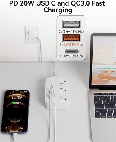 قطاع طاقة مسطح مع منافذ USB، سلك تمديد مسطح 3 أقدام مع 3 منافذ تيار متردد 3 منافذ USB، موسع مخرج سلك تمديد قصير مع عدم وجود واقي من زيادة التيار لسفينة الرحلات البحرية، أساسيات السفر في غرفة النوم in Kuwait
