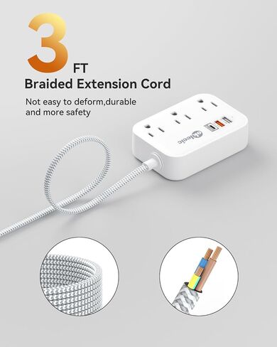 قطاع طاقة مسطح مع منافذ USB، سلك تمديد مسطح 3 أقدام مع 3 منافذ تيار متردد 3 منافذ USB، موسع مخرج سلك تمديد قصير مع عدم وجود واقي من زيادة التيار لسفينة الرحلات البحرية، أساسيات السفر في غرفة النوم in Kuwait