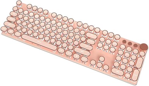 Typewriter Style Mechanical Gaming Keyboard White LED Backlit 104-Key NKRO Pink Switches Retro Round Keycaps Golden Ring Volume Knob Metal Panel Wired USB-C Detachable Cable, Green in Saudi Arabia