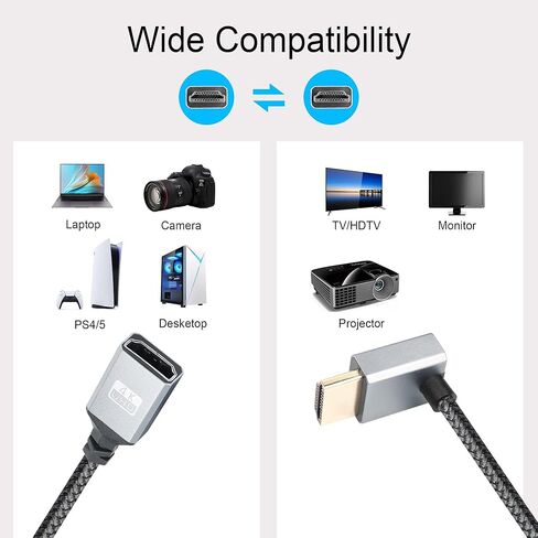 كابل تمديد GINTOOYUN 4K HDMI بزاوية 90 درجة لأسفل كابل تمديد HDMI ذكر إلى أنثى يدعم 4K@60 هرتز، ثلاثي الأبعاد وHDR، ينطبق على HDTV، ومشغل Blu-ray، وجهاز العرض، والشاشة، وما إلى ذلك (زاوية سفلية) in Kuwait