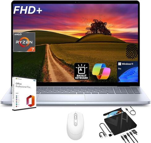 Dell 2024 Newest Inspiron 16 Laptop, 16" FHD+ Display, AMD Ryzen 7-8840U, 32 GB DDR5, 1 TB SSD, Wi-Fi 6E, Backlit Keyboard, Windows 11 Pro & Microsoft Office Lifetime License in Saudi Arabia