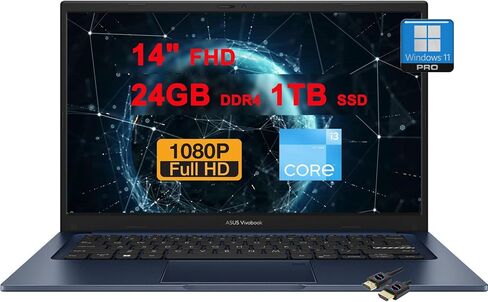 الكمبيوتر المحمول ASUS VivoBook 14 للأعمال | 14 بوصة FHD مضادة للتوهج | Intel Hexa-core i3-1215U (>i7-1165G7) | 16 جيجابايت DDR4 512 جيجابايت SSD | كاميرا ويب للخصوصية USB-C SonicMaster Win11Pro أزرق + كابل HDMI in Saudi Arabia