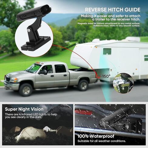 Magnetic Backup Camera , 150° Truck Hitch Trailer Rear View Camera, Waterproof Night Vision Back Up Camera Systems for RV Trucks Trailer Car in Saudi Arabia