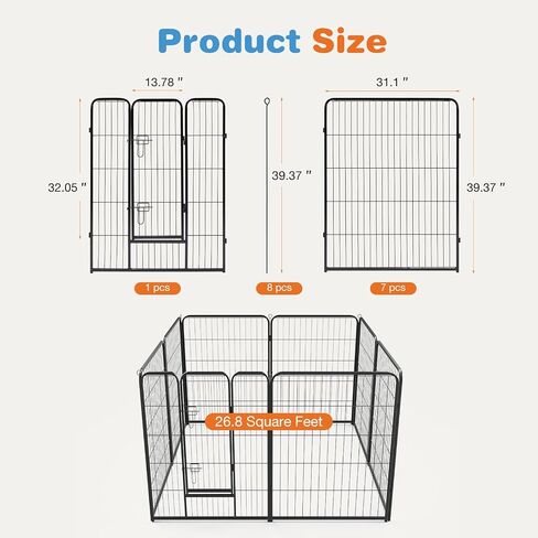 Elevon Dog Playpen Indoor - Pet Fence Puppy Exercise Pen for Yard Gate 8 Panel 40" Height Heavy Duty Crates with Doors Metal Dog Pen for Camping, RV, Outdoor, Small/Medium Pets in Saudi Arabia