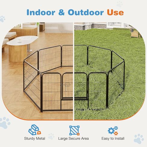 Elevon Dog Playpen Indoor - Pet Fence Puppy Exercise Pen for Yard Gate 8 Panel 40" Height Heavy Duty Crates with Doors Metal Dog Pen for Camping, RV, Outdoor, Small/Medium Pets in Saudi Arabia
