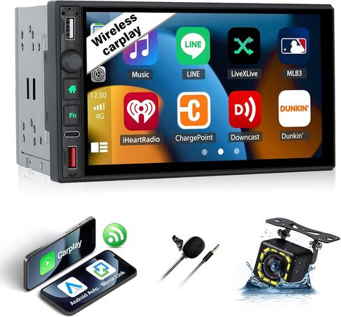 ستيريو سيارة مزدوج الدين مع Apple Carplay Android Auto اللاسلكي، شاشة لمس 7 بوصة، جهاز استقبال صوت السيارة بلوتوث، مشغل MP5 للسيارة مع EQ، وصلة مرآة، راديو FM/AM/RDS، SWC، USB مع كاميرا احتياطية in Kuwait