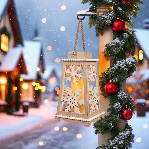 DECORKEY Christmas Decorations, 16" Metal Christmas Lantern with LED Candle and Floral Accents for Home Decor, Decorative Hanging Candle Holder Indoor Outdoor for Table Centerpieces, Porch, Patio in Saudi Arabia