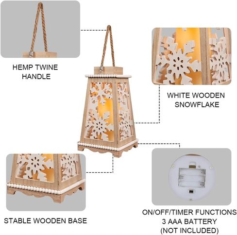 DECORKEY Christmas Decorations, 16" Metal Christmas Lantern with LED Candle and Floral Accents for Home Decor, Decorative Hanging Candle Holder Indoor Outdoor for Table Centerpieces, Porch, Patio in Saudi Arabia