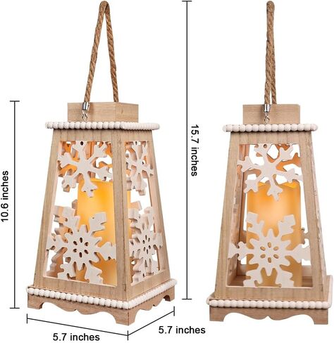 DECORKEY Christmas Decorations, 16" Metal Christmas Lantern with LED Candle and Floral Accents for Home Decor, Decorative Hanging Candle Holder Indoor Outdoor for Table Centerpieces, Porch, Patio in Saudi Arabia
