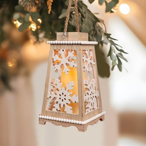 DECORKEY Christmas Decorations, 16" Metal Christmas Lantern with LED Candle and Floral Accents for Home Decor, Decorative Hanging Candle Holder Indoor Outdoor for Table Centerpieces, Porch, Patio in Saudi Arabia