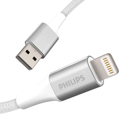 Philips Elite USB-A to Lightning Charging Cable, 6ft. Cord, for iPhone 12/11/Pro/Max/XS/XR/X/8, iPad, iPad Mini, iPad Air, White, Braided, DLC6206V/37 in Saudi Arabia