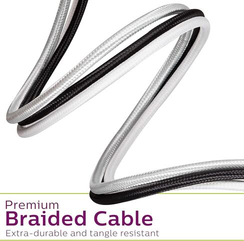 Philips Elite USB-A to Lightning Charging Cable, 6ft. Cord, for iPhone 12/11/Pro/Max/XS/XR/X/8, iPad, iPad Mini, iPad Air, White, Braided, DLC6206V/37 in Saudi Arabia