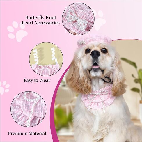 HOWWFALY Pet Princess Costume Halloween Christmas Costumes Cat Birthday Outfit Cat Apparel Dog Party Costumes with Pearl Bowtie Beret Hat Lace Bandana Scarf (Pink) in Saudi Arabia