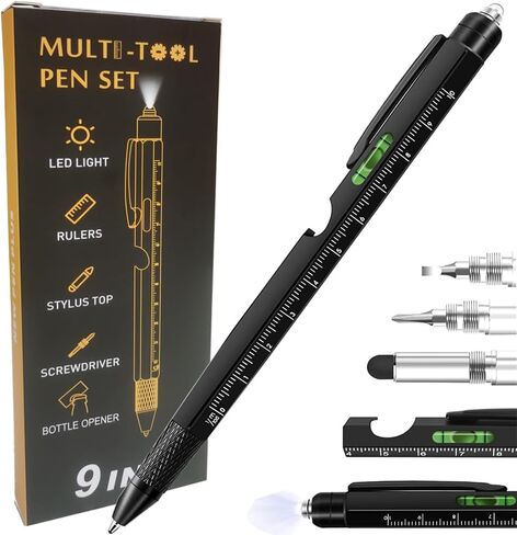 9 in 1 Multitool Pen, Stocking Stuffers Gifts Unique Christmas Birthday Multi Tool Pen for Men Dad Husband Who Have Everything, Cool Gadgets Pocket Multi Tool (Yellow) in Saudi Arabia