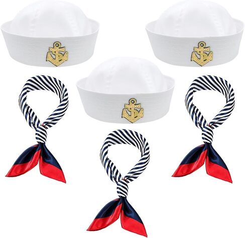 3 Pack Sailor Hat with Striped Scarf For Boat Ship Cruise Yacht Rock Concert, Sailor Outfit Costume Accessories in Kuwait