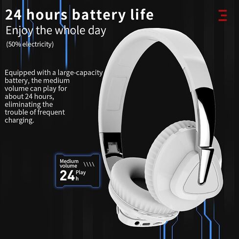 Wireless Bluetooth Headphones over The Ear with Mic, 2-core V5.0 Lossless, 24hrs Playtime for Gym Men Women PC Cellphones (White), 2A537-H3 in Saudi Arabia